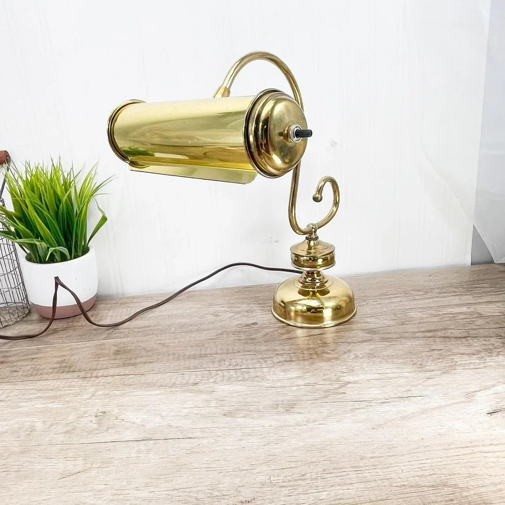 Vintage‎ Brass Bankers Desk Lamp: Maximalist Gold Decor